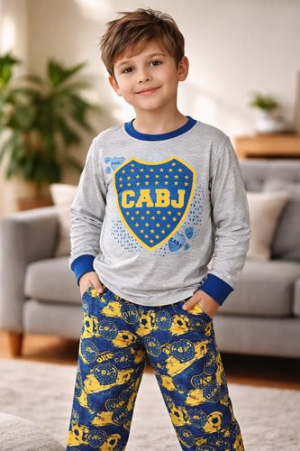 Conjunto Pijama Invierno Niño Boca Futbol Gris Gris