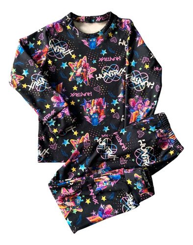Pijama Térmico Invierno Manga Larga Huntrix Kpop Niños Negro Sublimado