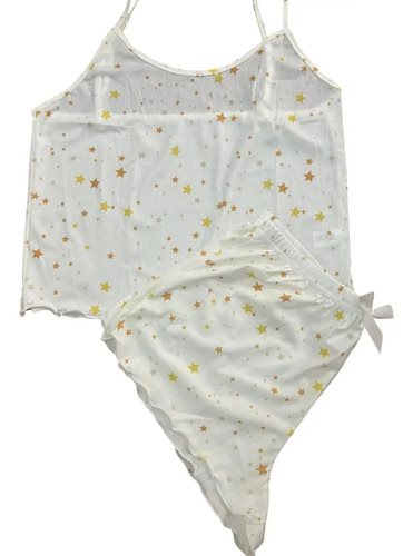 Conjunto Pijama Mujer Morley Verano Manga Corta Regulable Blanco Estrellas M/l