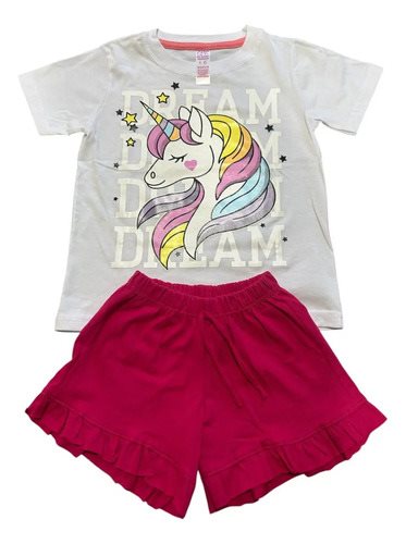Conjunto Pijama Manga Corta Verano Unicornio Niña Brilla