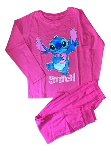 Conjunto Pijama Invierno Algodon Stitch Niños Luminoso Rosa