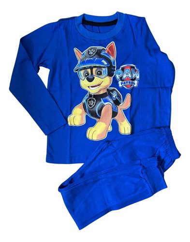 Conjunto Pijama Invierno Algodon Chase Paw Patrol Niños Azul