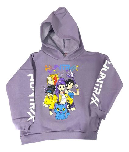 Maxi Buzo Algodon Invierno Huntrix Kpop Niños Capucha Violeta Estampado