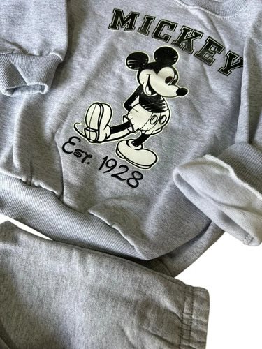Conjunto Pantalón Y Buzo Friza Mickey Mouse Bebé Algodon Gris