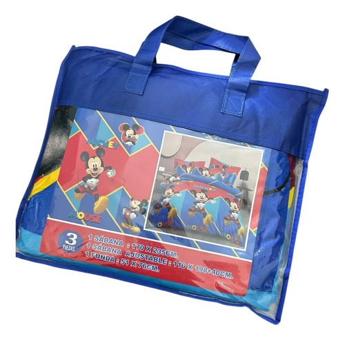 Juego De Sabanas 1 1/2 Plaza Mickey Algodón Disney 3 Piezas Rojo Y Azul Estampado