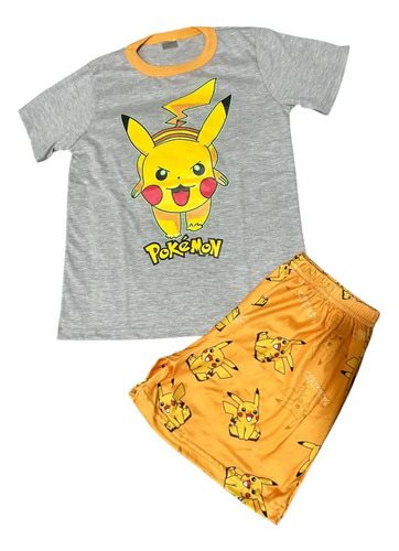 Conjunto Pijama Manga Corta Pikachu Pokemon Niños