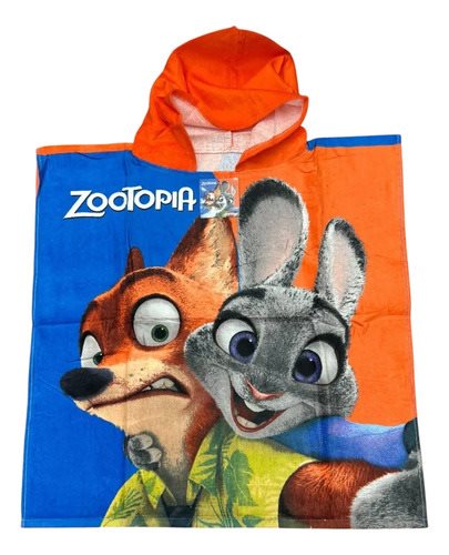 Toallon Bata Poncho Zootopia Algodon Infantil Verano Azul