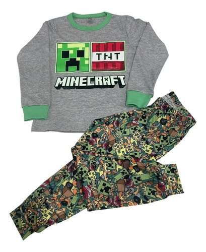 Pijama Conjunto Minecraft Niños Invierno Manga Larga