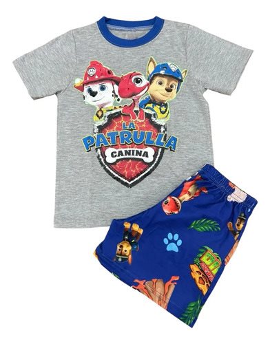 Conjunto Pijama Paw Patrol Verano Manga Corta Algodon Niños Gris Estampado