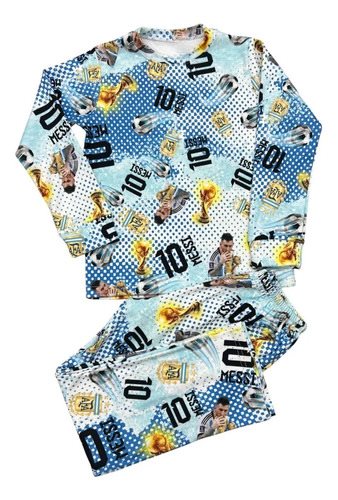 Pijama Térmico Afa Mundial Messi Argentina Invierno Niños Azul Sublimado