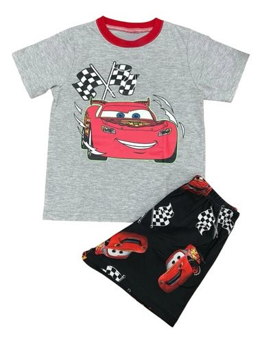 Conjunto Pijama Cars Auto Verano Manga Corta Niños Algodon Gris Estampado