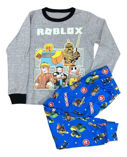 Conjunto Pijama Manga Larga Invierno Algodon Roblox Niños Gris