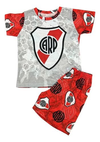 Conjunto Pijama Verano Manga Corta Niños River Rojo Rojo Sublimado