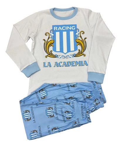 Conjunto Pijama Invierno Manga Larga Racing Futbol Celeste