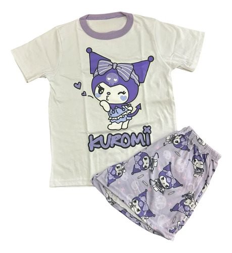 Conjunto Pijama Verano Kuromi Manga Corta Niña Violeta