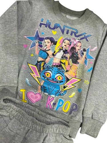 Conjunto Frisa Buzo Y Pantalón Niño Invierno Huntrix Gris 14 Gris Estampado