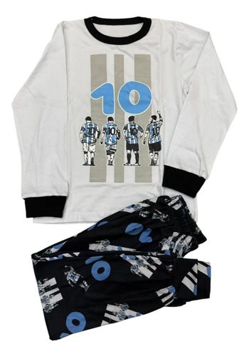 Conjunto Pijama Invierno Algodon Messi 10 Afa Arg Niños Blanco