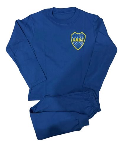 Conjunto Invierno Pijama Boca Azul Liso Manga Larga Niño Azul Liso