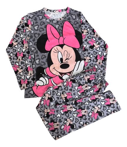 Conjunto Pijama Invierno Manga Larga Mujer Dama Minnie Gris Gris Minnie