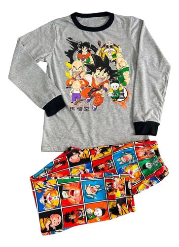 Conjunto Pijama Invierno Dragon Ball Manga Larga Algodon Gris Y Naranja