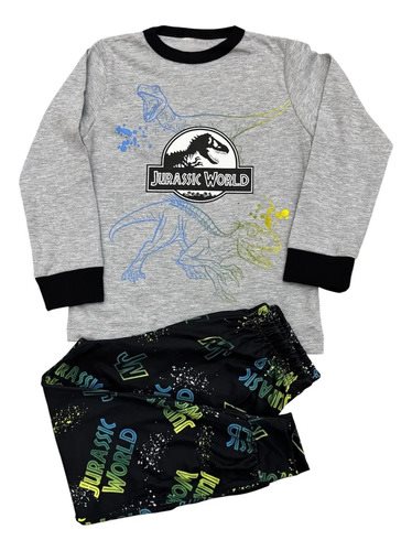 Conjunto Pijama Invierno Manga Larga Jurassic World Gris