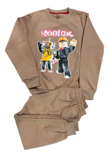Conjunto Frisa Buzo Y Pantalón Niño Invierno Roblox Marrón 12 Marrón Estampado
