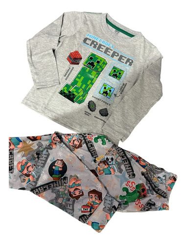 Conjunto Pijama Niños Minecraft Manga Larga Invierno