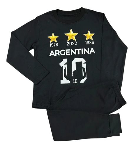 Pijama Conjunto Invierno Algodon Afa Messi Argentina Niños Negro
