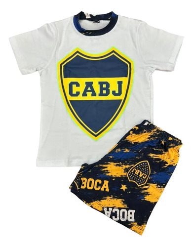 Conjunto Pijama Verano Manga Corta Boca Niños Azul Estampado