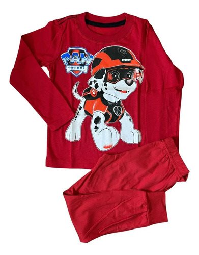 Conjunto Pijama Invierno Niños Marshall Paw Patrol Rojo Liso