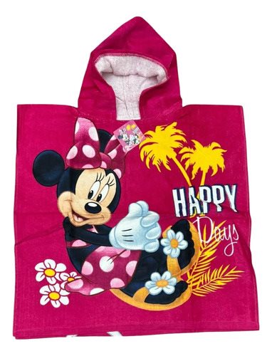 Toallón Poncho Minnie Mouse 100% Algodon Niños Toalla Rosa Minnie