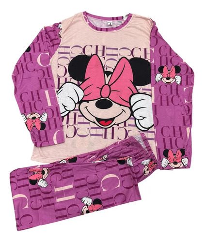 Conjunto Pijama Invierno Mujer Dama Minnie Mouse Manga Larga Rosa Minnie