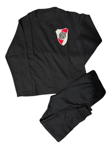 Conjunto Pijama Invierno River Plate Algodon Liso Niños Negro